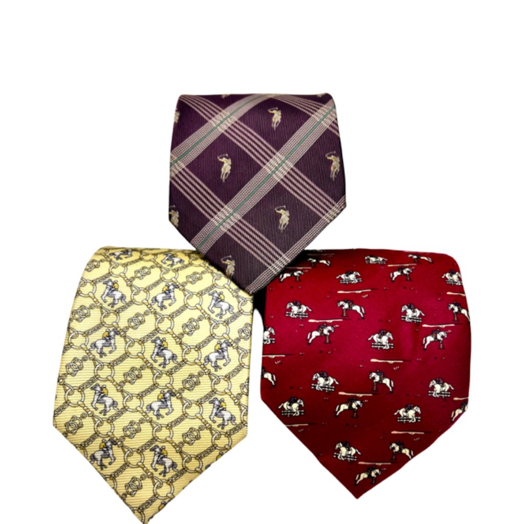 3 Silk Neckties Polo Club +Other Brown-Red-Yellow Striped Polo Horses (66